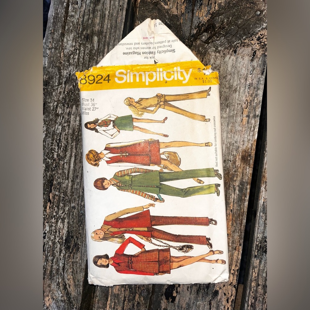 SIMPLICITY VINTAGE 8924 MISSES JUNIORS 14 WOMENS CLOTHING PATTERNS